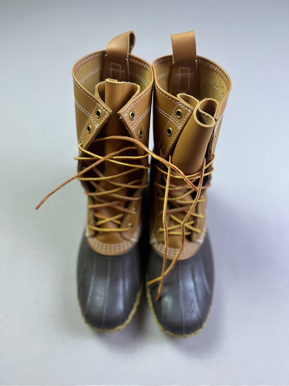 Vintage LL Bean Boots 8" Tan Leather Rubber Duck Boots Made in USA Men 8